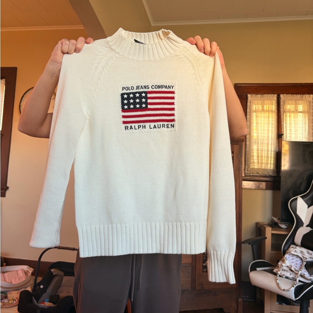 Ralph Lauren White Sweater with Flag Design